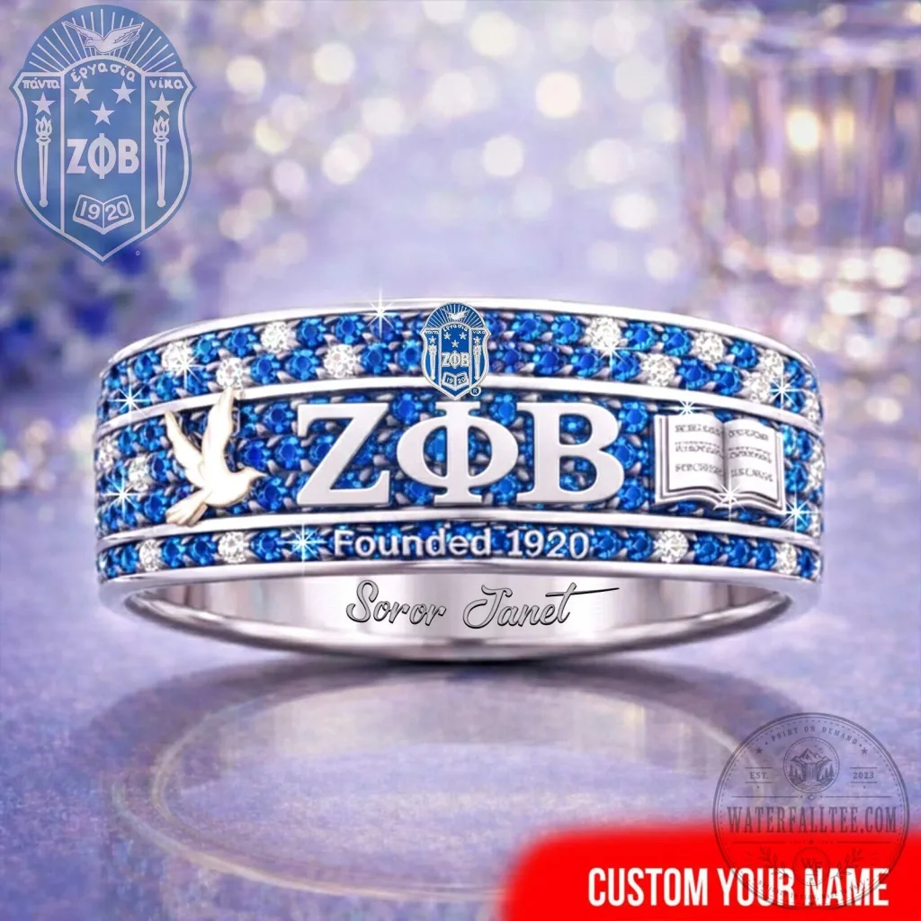 Zeta Phi Beta Founded 1920 Sorority Blue Diamond Tungsten Ring Zeta Phi Beta Founded 1920 Sorority Blue Diamond Tungsten Ring
