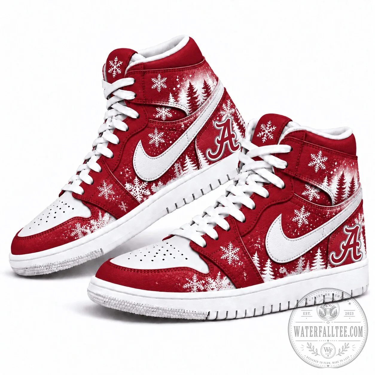 Alabama Crimson Tide Christmas Winter Snowflake Trees High-Top Sneakers