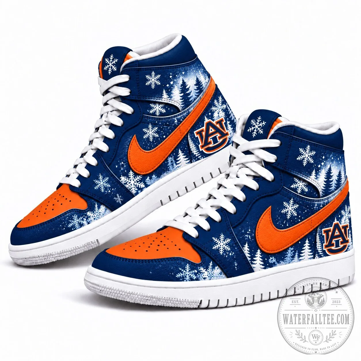 Auburn Tigers Winter Snowflakes Forest Pattern High-Top Sneakers