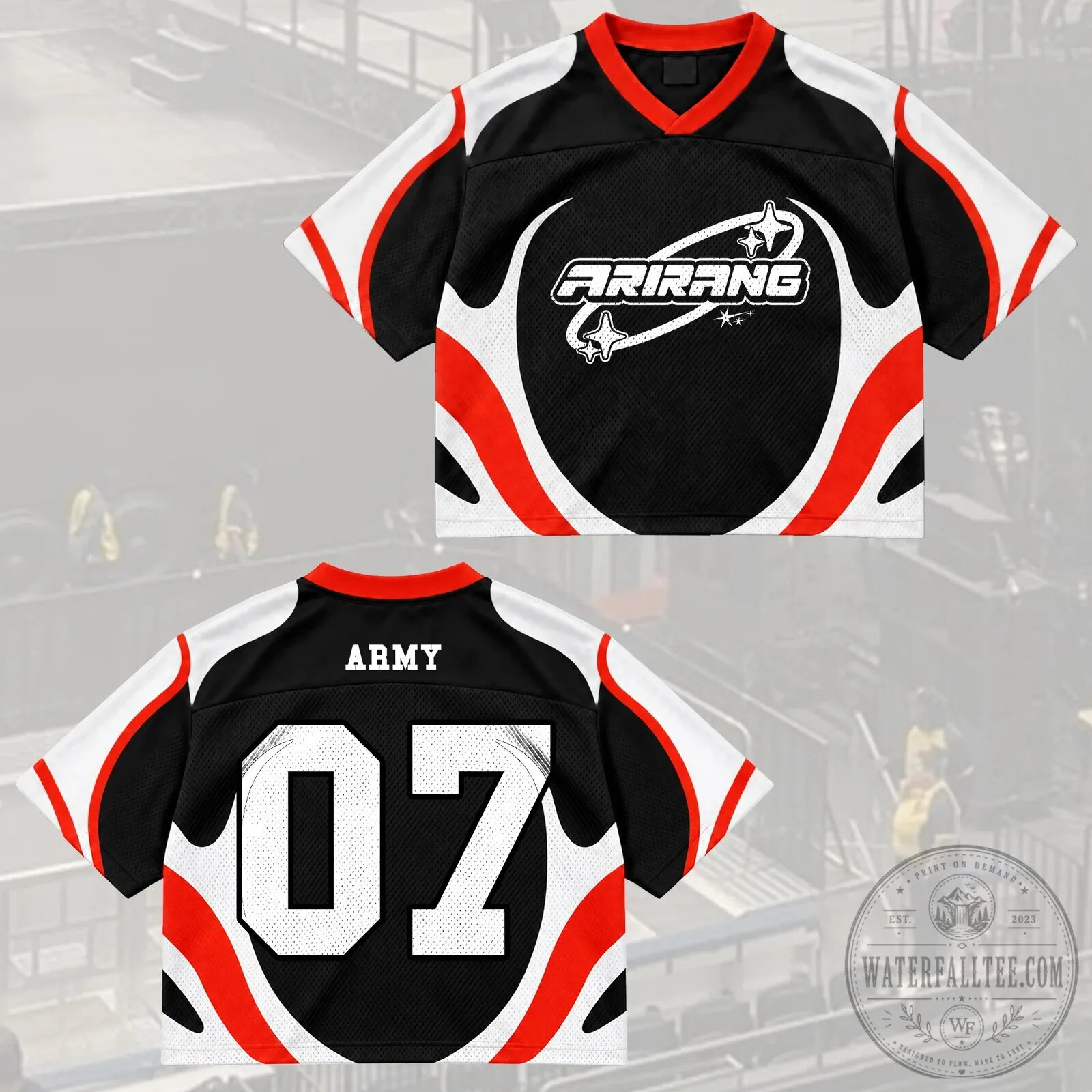 Arirang Club K-Pop Music Band Black Mesh Football Jersey