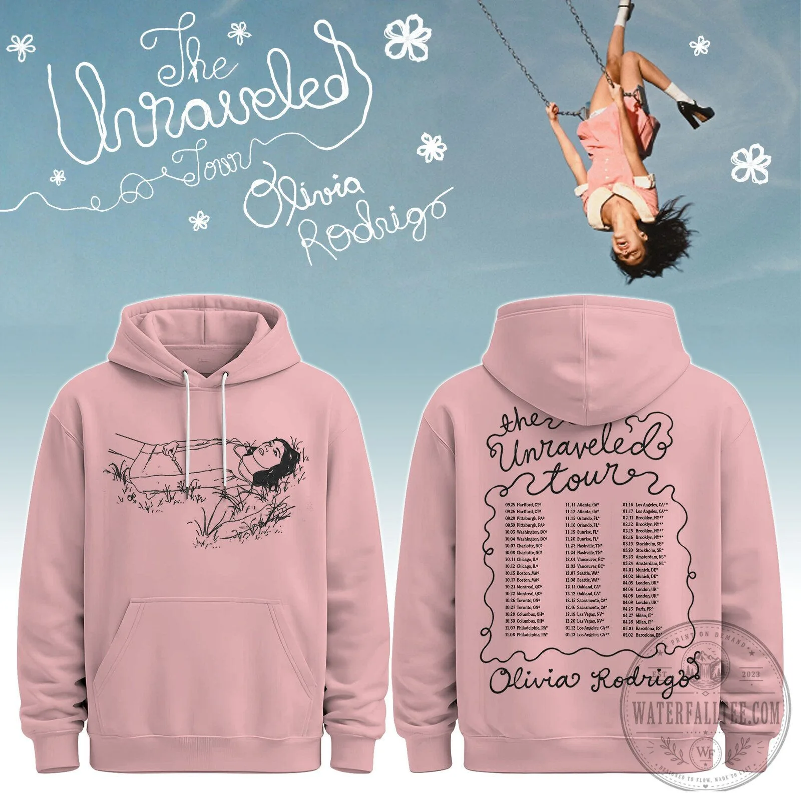 Olivia Rodrigo The Unraveled Tour Pink Hoodie 2 Olivia Rodrigo The Unraveled Tour Pink Hoodie