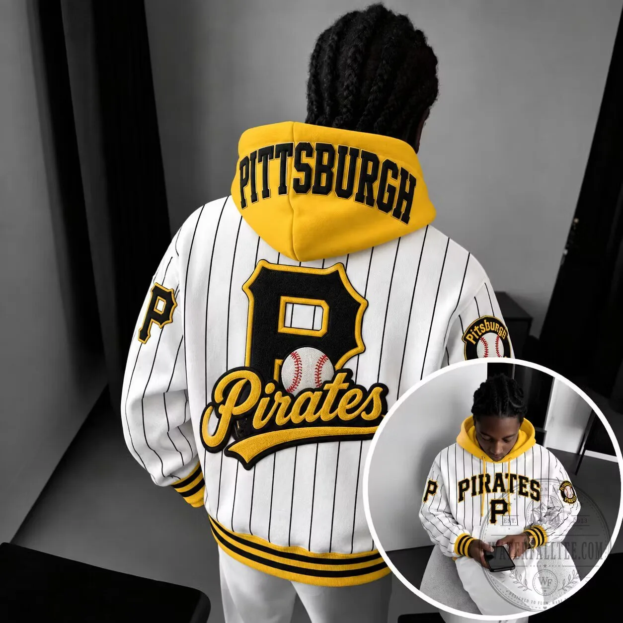 Pittsburgh Pirates Baseball Pinstripe Full-Zip Hoodie 5 Pittsburgh Pirates Baseball Pinstripe Full-Zip Hoodie