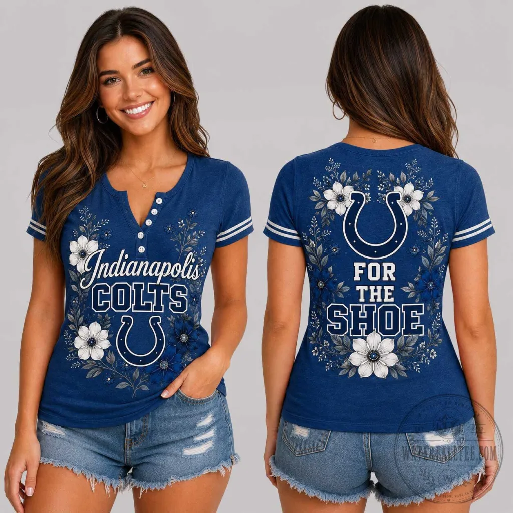Indianapolis Colts Football Team Floral Design Women's V-Neck T-Shirt Indianapolis Colts Football Team Floral Design Women's V-Neck T-Shirt