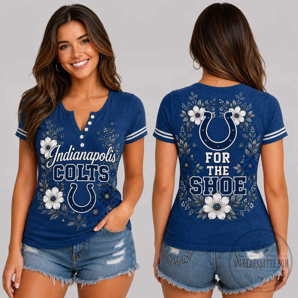 Indianapolis Colts Football Team Floral Design Women's V-Neck T-Shirt 1 Indianapolis Colts Football Team Floral Design Women's V-Neck T-Shirt