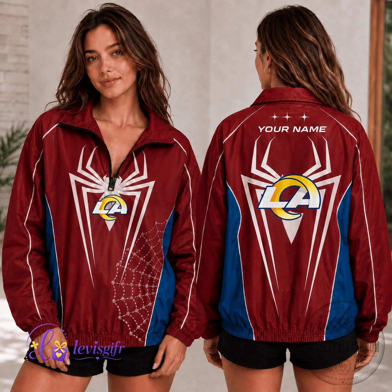 Los Angeles Rams Football Spider-Man Quarter Zip Jacket