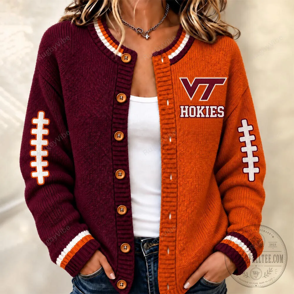 Virginia Tech Hokies Football Team Colors Button-Up Knit Cardigan 5 Virginia Tech Hokies Football Team Colors Button-Up Knit Cardigan
