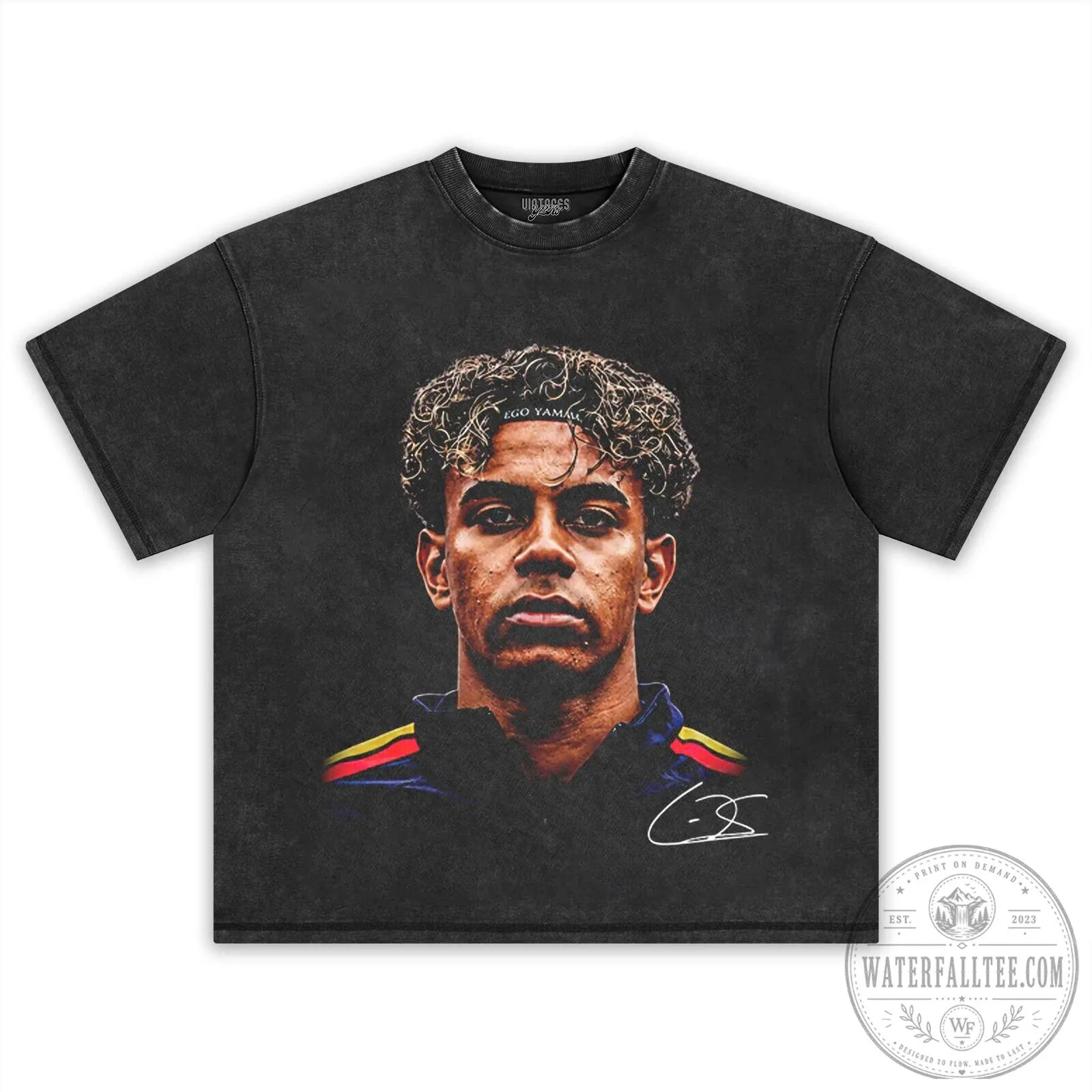 Black T-Shirt featuring Lamine Yamal Portrait of a Football Player 12 Black T-Shirt featuring Lamine Yamal Portrait of a Football Player