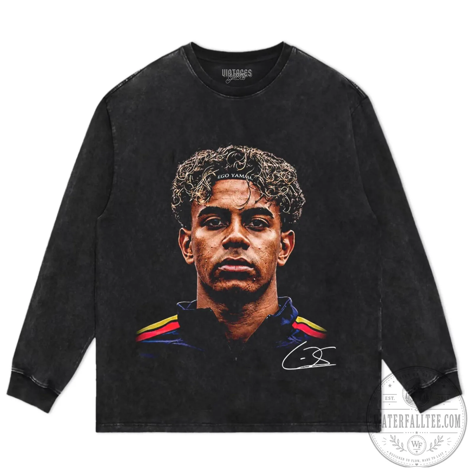 Black T-Shirt featuring Lamine Yamal Portrait of a Football Player 16 Black T-Shirt featuring Lamine Yamal Portrait of a Football Player