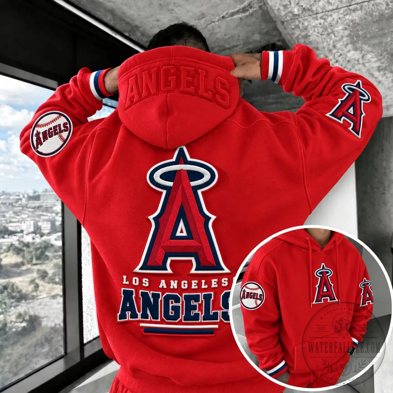 Los Angeles Angels Baseball Team Embroidered Red Pullover Hoodie 5 Los Angeles Angels Baseball Team Embroidered Red Pullover Hoodie