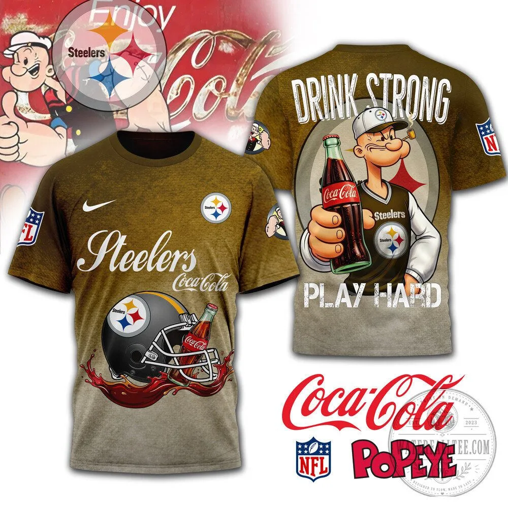 Pittsburgh Steelers Popeye Coca-Cola Drink Strong Play Hard T-Shirt 5 Pittsburgh Steelers Popeye Coca-Cola Drink Strong Play Hard T-Shirt
