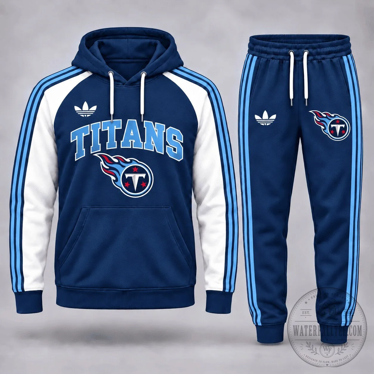 Tennessee Titans Football Team Logo Navy Blue and White Hoodie and Jogger Set 2 Tennessee Titans Football Team Logo Navy Blue and White Hoodie and Jogger Set