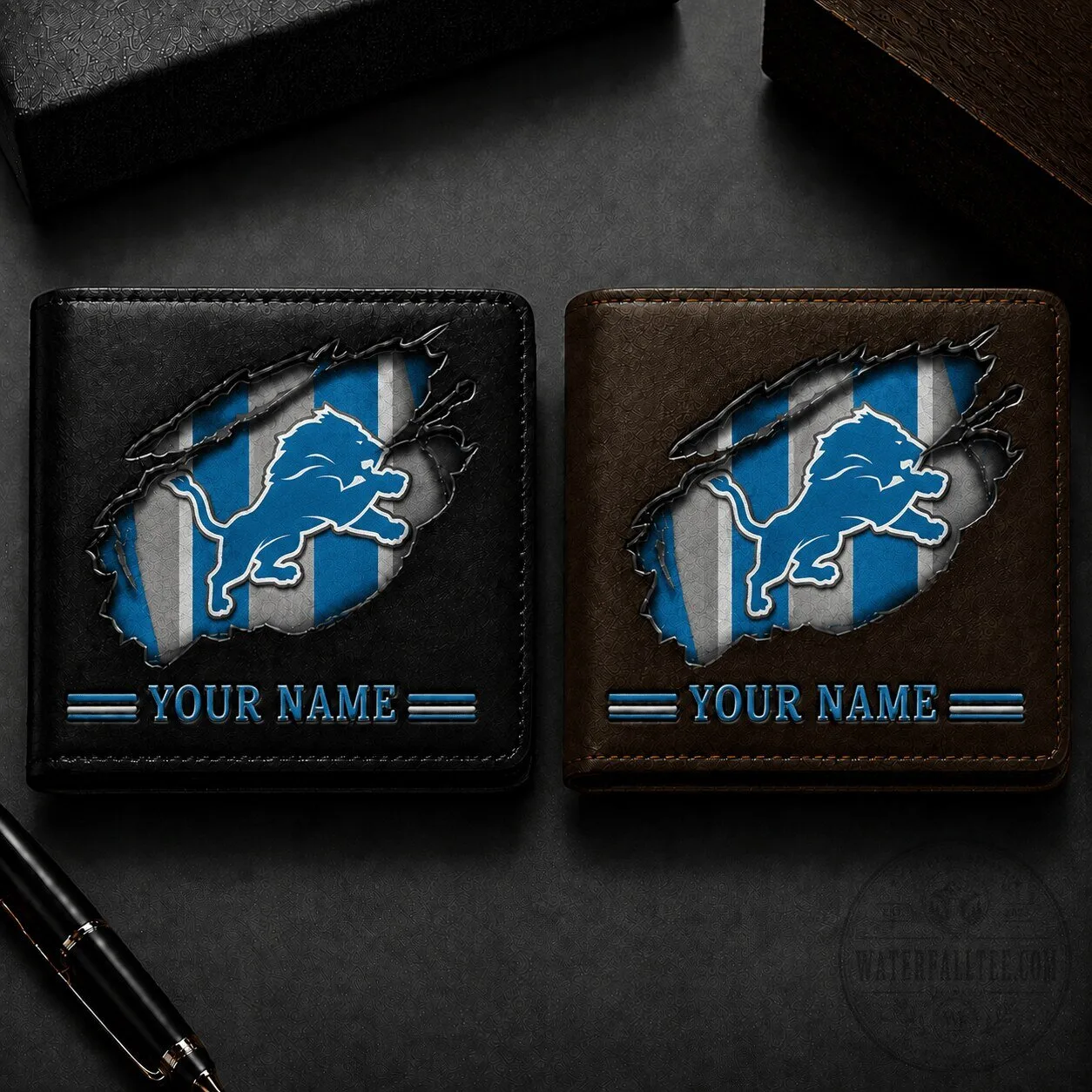 Detroit Lions Fan Custom Name Wallet, Personalized NFL Football Team Gift