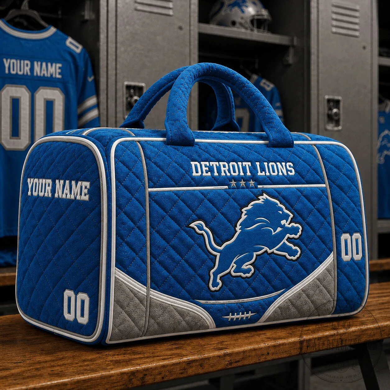 Detroit Lions Fan Quilted Duffle Bag, Personalized Football Team Travel Bag 2 Detroit Lions Fan Quilted Duffle Bag, Personalized Football Team Travel Bag