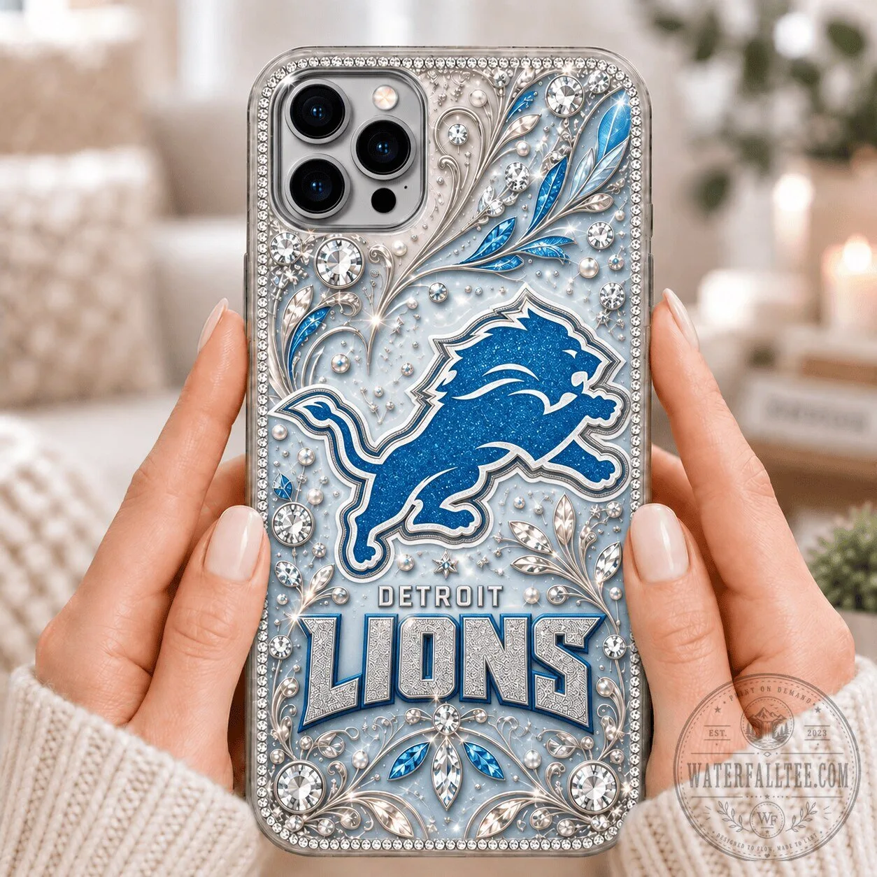 Detroit Lions Fan Rhinestone Phone Case for Apple iPhone 15 Pro Max