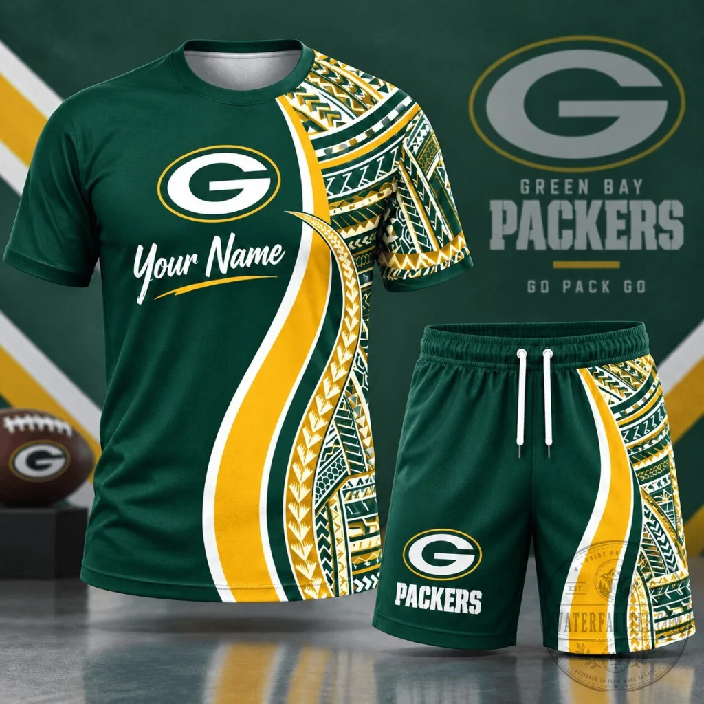 Green Bay Packers Custom Name Tribal Graphic Football Fan T-Shirt and Shorts Set Green Bay Packers Custom Name Tribal Graphic Football Fan T-Shirt and Shorts Set
