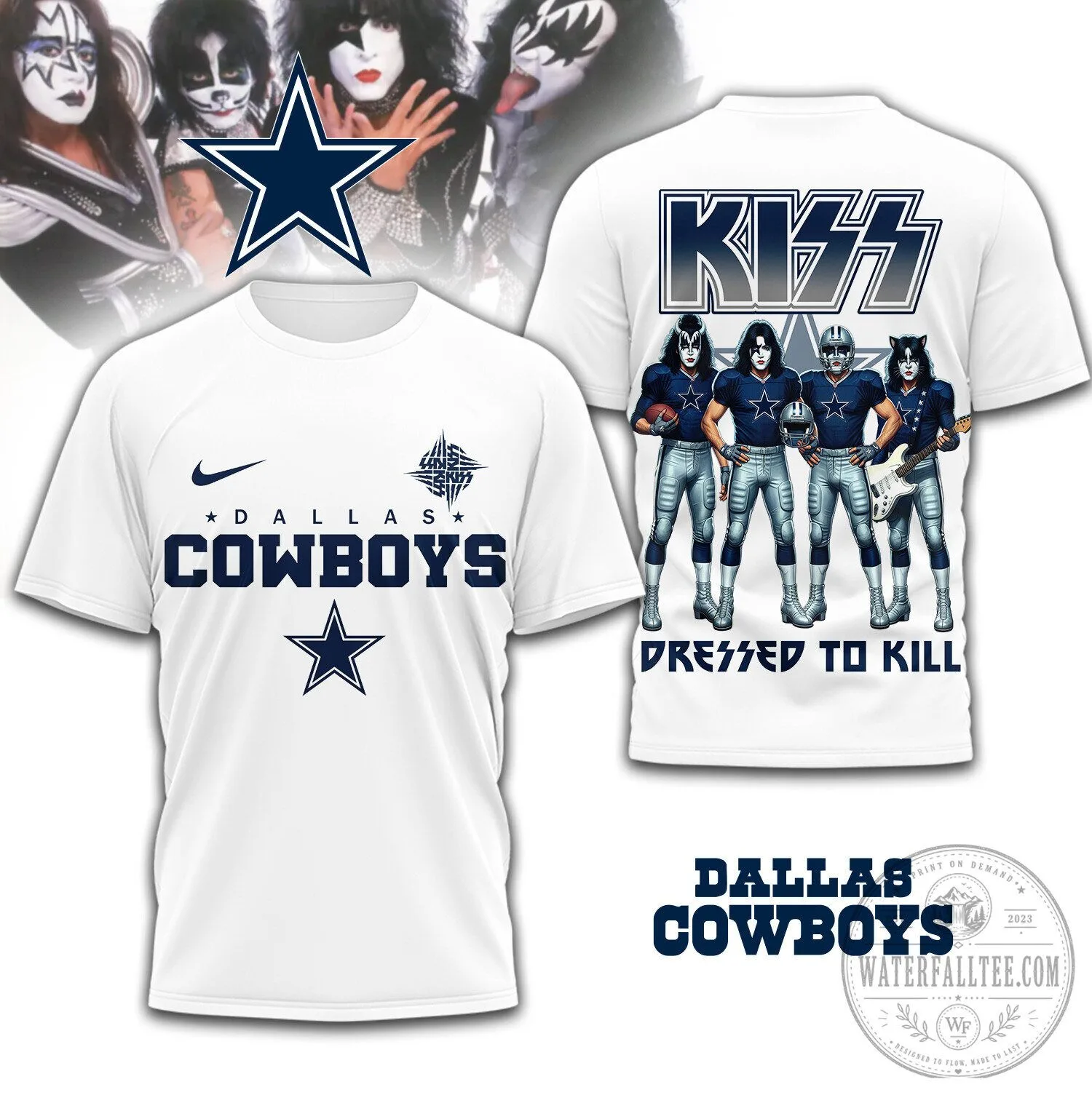 Dallas Cowboys Kiss Band Dressed To Kill Rock and Roll Football T-Shirt 2 Dallas Cowboys Kiss Band Dressed To Kill Rock and Roll Football T-Shirt