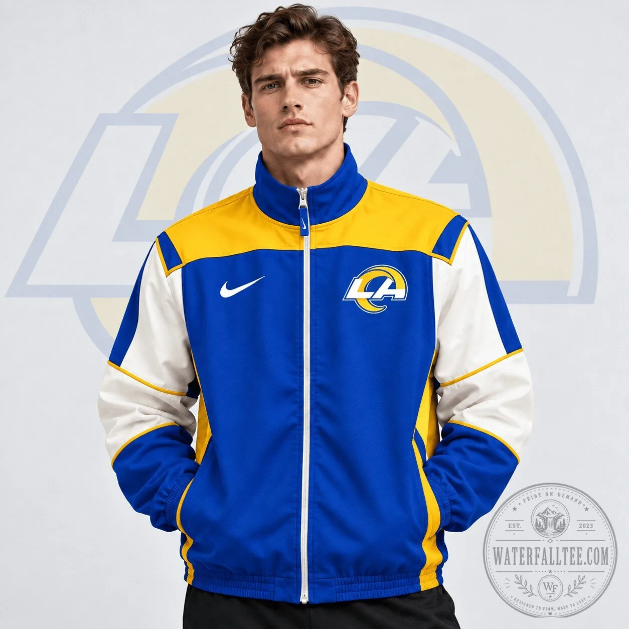 Los Angeles Rams NFL Team Crest Retro Color Block Full Zip Windbreaker Jacket 5 Los Angeles Rams NFL Team Crest Retro Color Block Full Zip Windbreaker Jacket