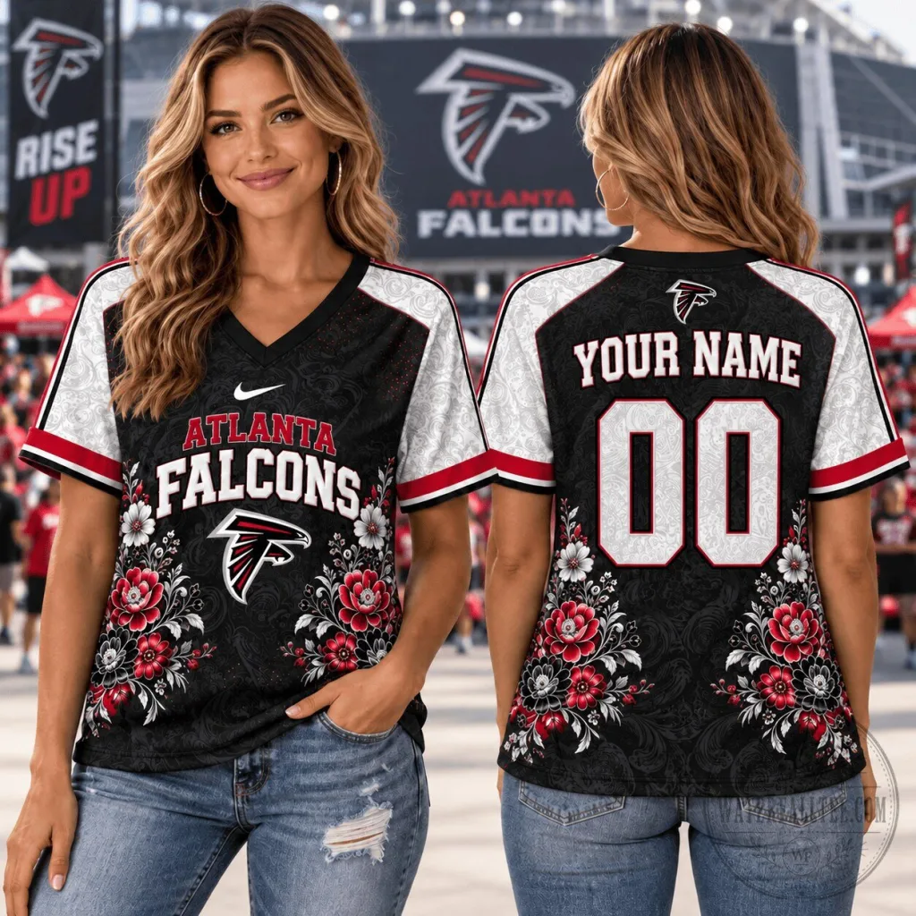 Atlanta Falcons Personalized Floral V-Neck 1D Fan T-Shirt Atlanta Falcons Personalized Floral V-Neck 1D Fan T-Shirt