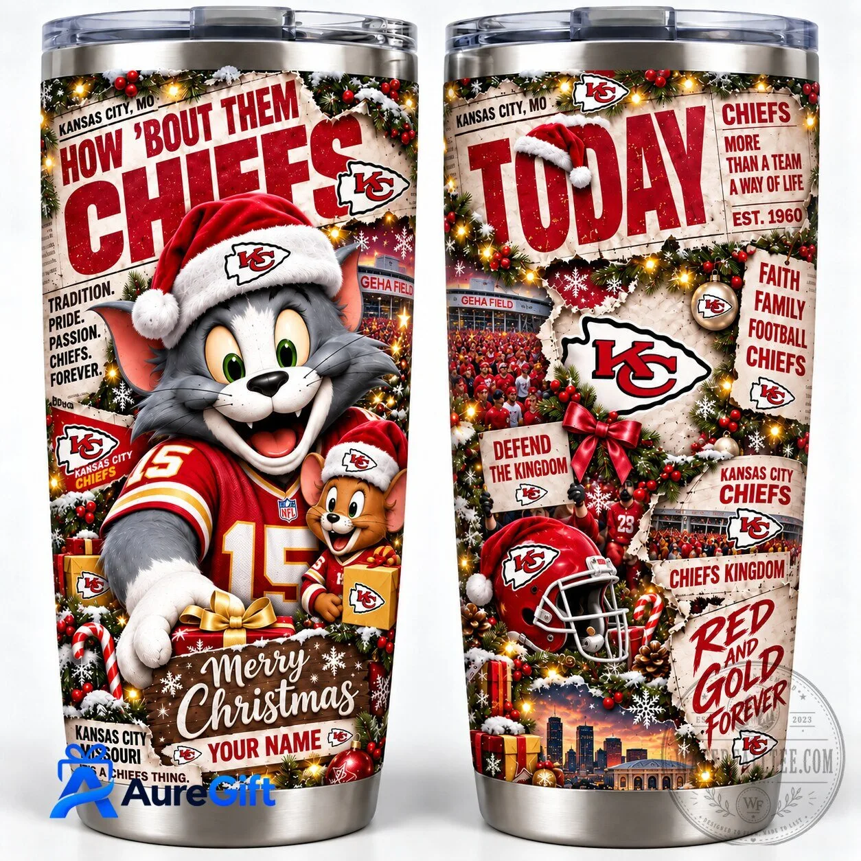 Kansas City Chiefs Tom and Jerry Christmas Kickoff Personalized Tumbler