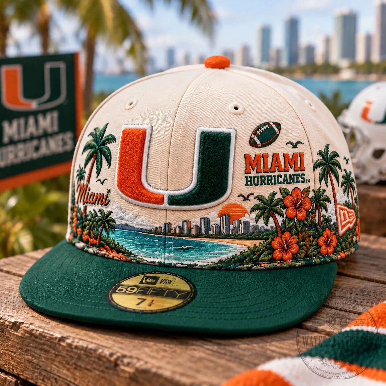 Miami Hurricanes Embroidered Beach Scene College Football Cap Hat 5 Miami Hurricanes Embroidered Beach Scene College Football Cap Hat