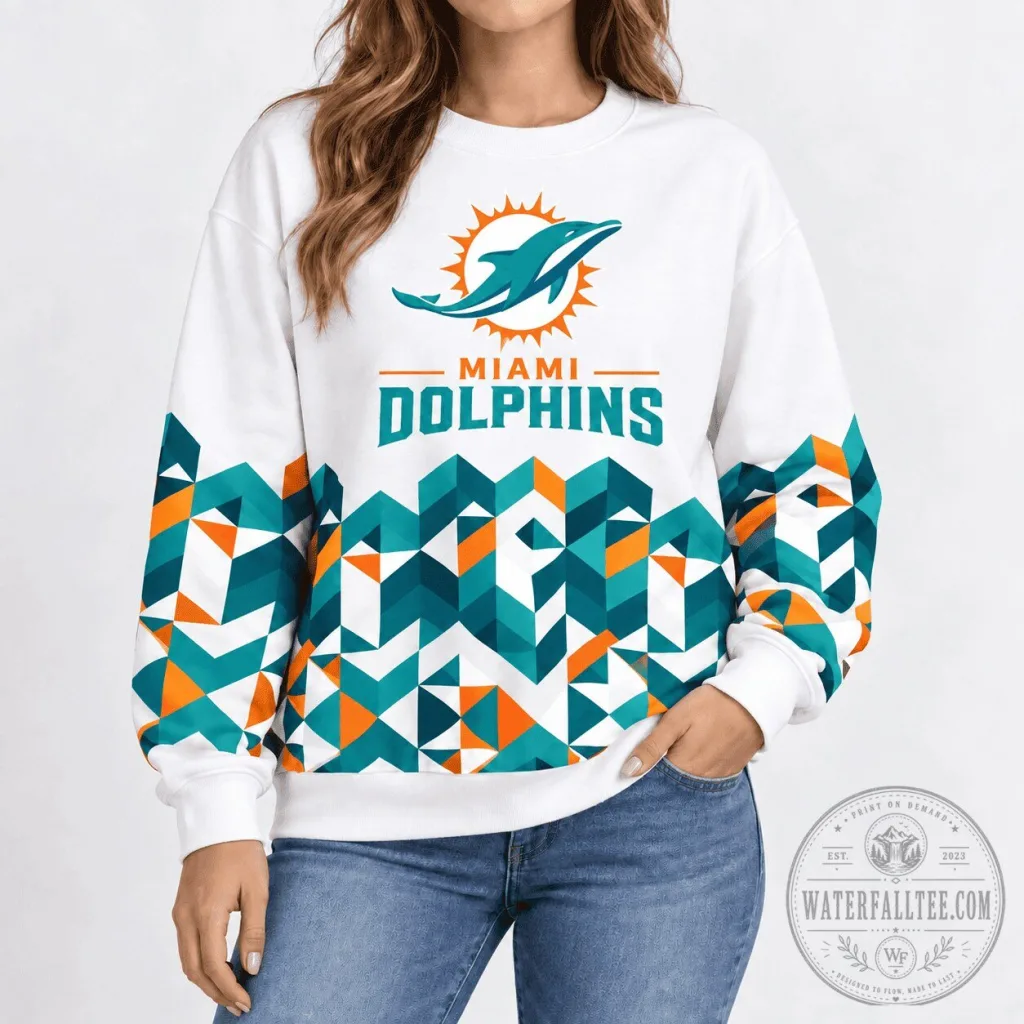 Miami Dolphins National Football League Geometric Chevron Pattern Sweatshirt Miami Dolphins National Football League Geometric Chevron Pattern Sweatshirt