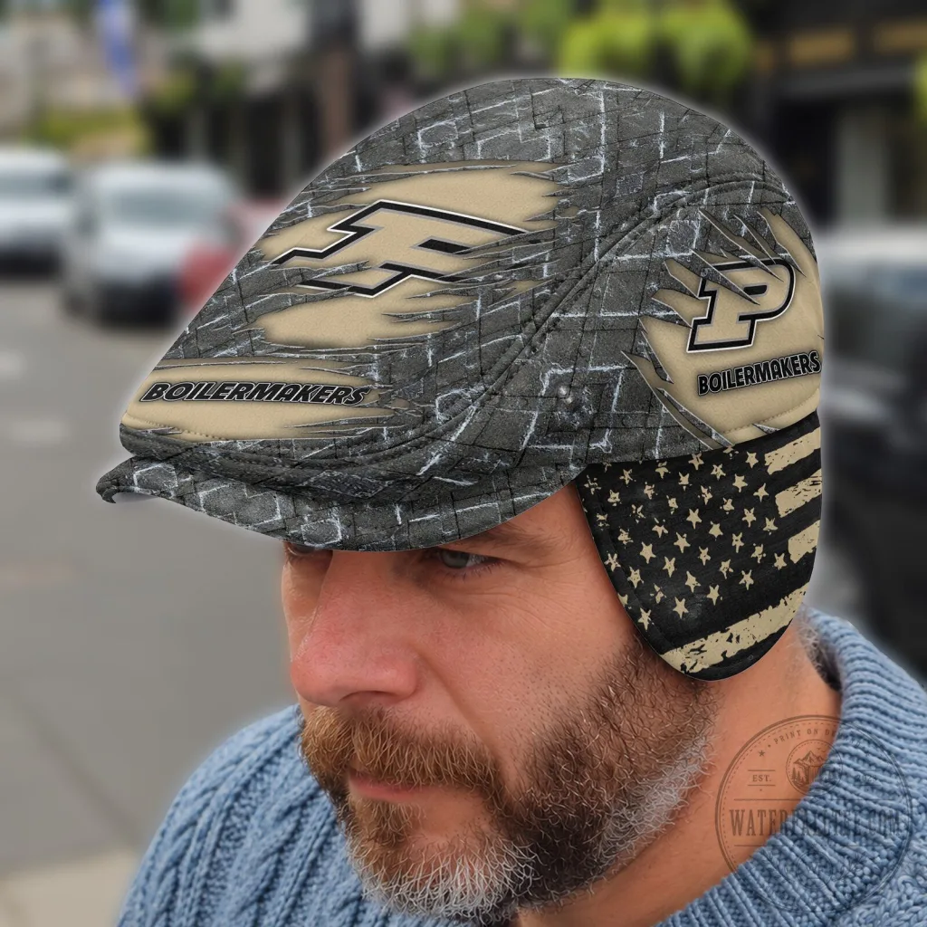 Purdue Boilermakers NCAA Flat Cap Hat with Foldable Ear Flaps Purdue Boilermakers NCAA Flat Cap Hat with Foldable Ear Flaps