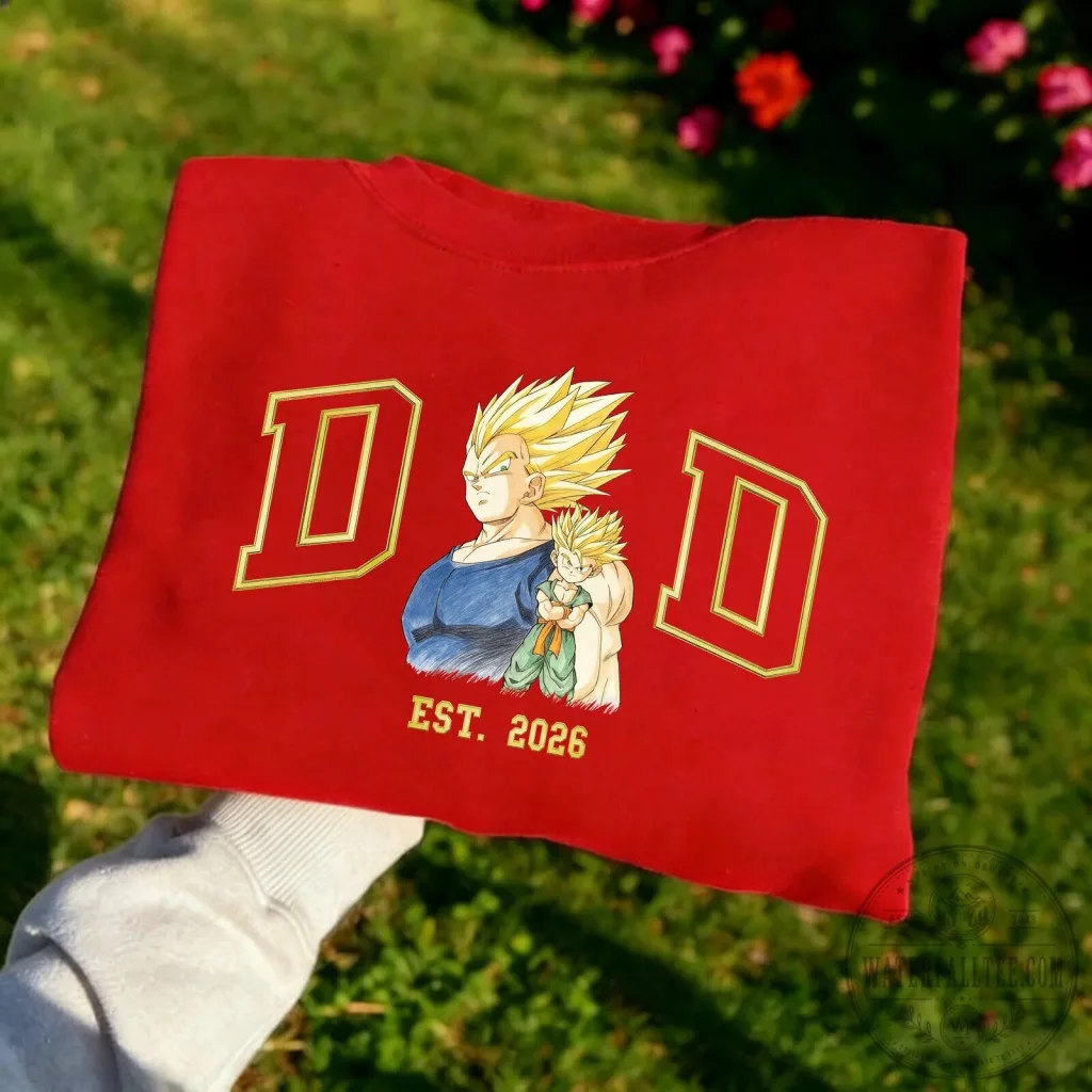Dragon Ball Z Vegeta and Trunks Dad Est. 2026 Red Sweatshirt Dragon Ball Z Vegeta and Trunks Dad Est. 2026 Red Sweatshirt