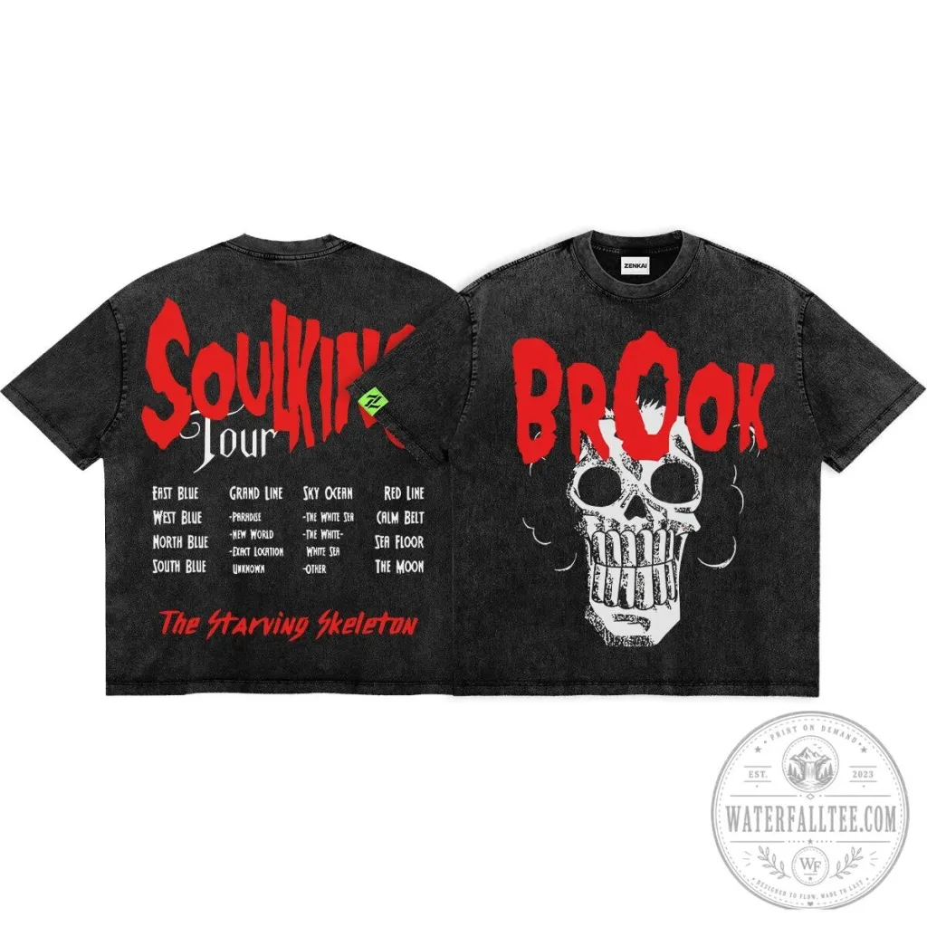 Soul King Brook World Tour One Piece Anime Music Concert Black Washed T-Shirt Soul King Brook World Tour One Piece Anime Music Concert Black Washed T-Shirt