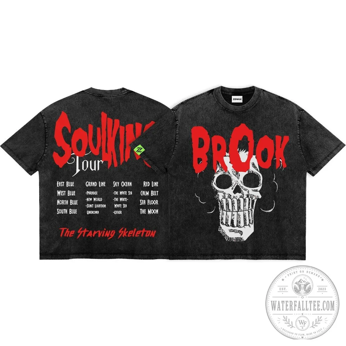 Soul King Brook World Tour One Piece Anime Music Concert Black Washed T-Shirt