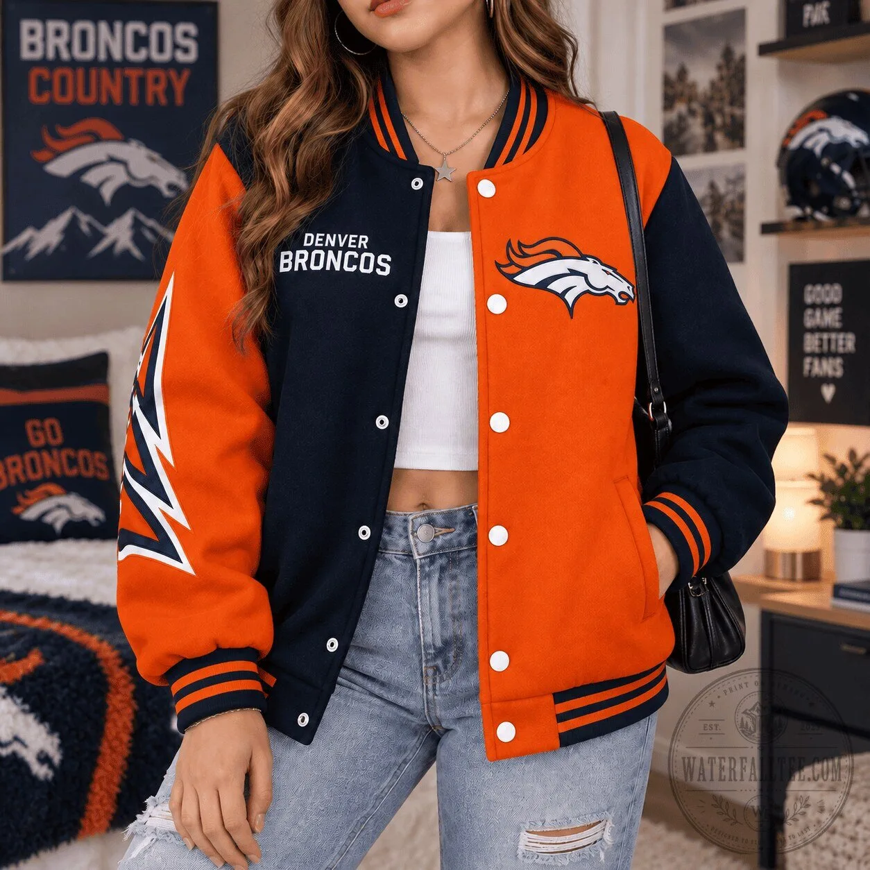Denver Broncos NFL Team Legacy Game Day Bomber Jacket for Women 1 Denver Broncos NFL Team Legacy Game Day Bomber Jacket for Women