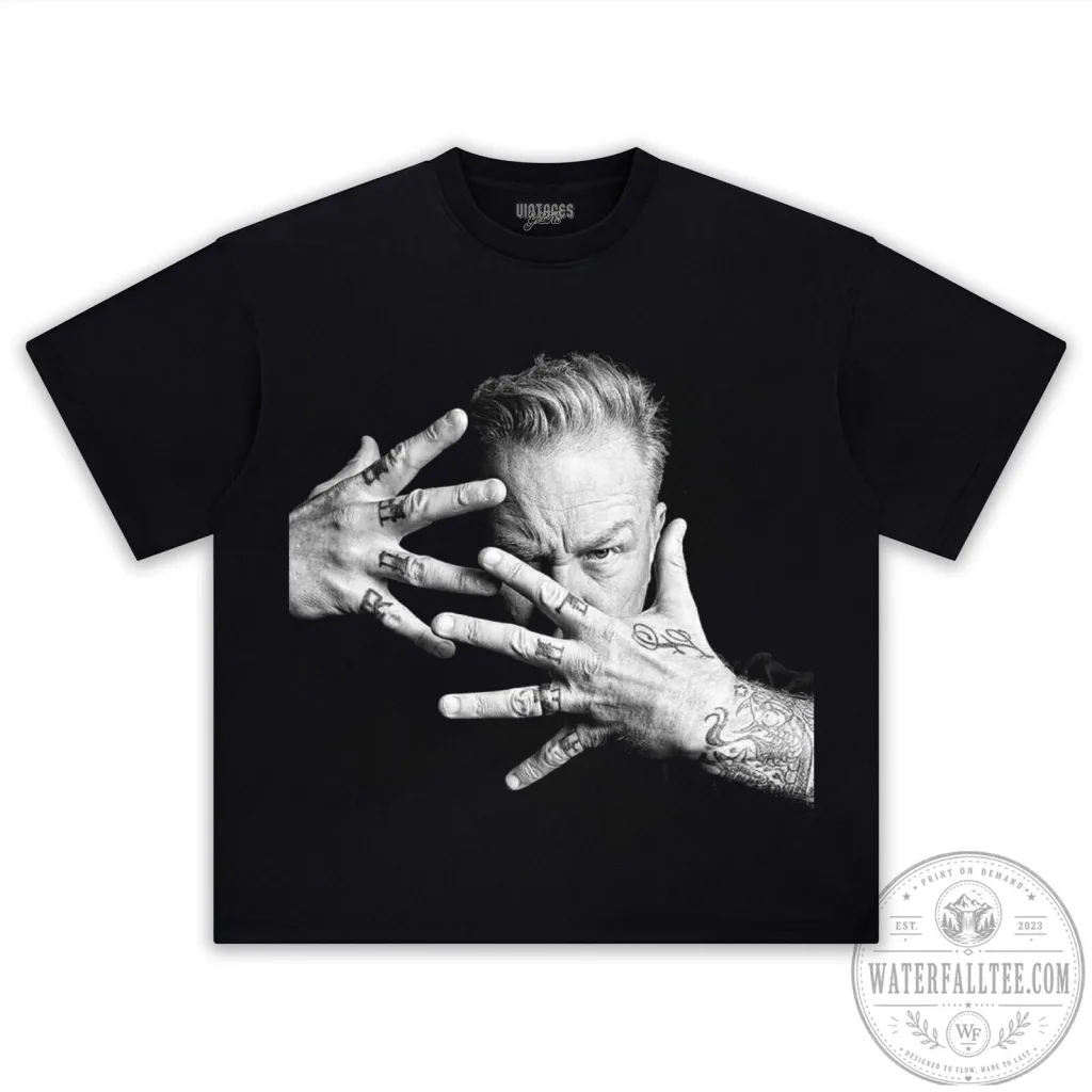 James Hetfield Black and White Portrait T-Shirt James Hetfield Black and White Portrait T-Shirt