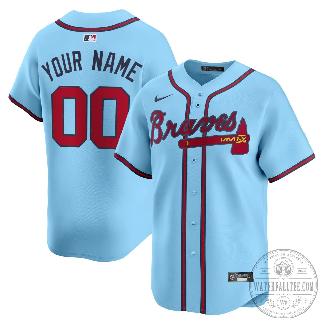 Atlanta Braves Light Blue Custom Baseball Jersey with Stitched Name and Number 51 Atlanta Braves Light Blue Custom Baseball Jersey with Stitched Name and Number