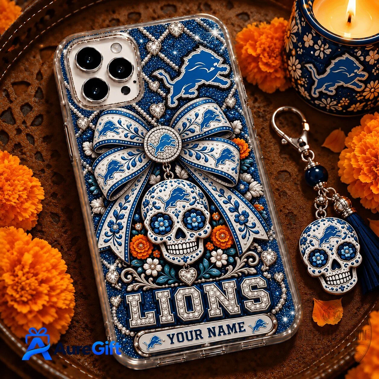 Detroit Lions Day of the Dead Sugar Skull Personalized Phone Case