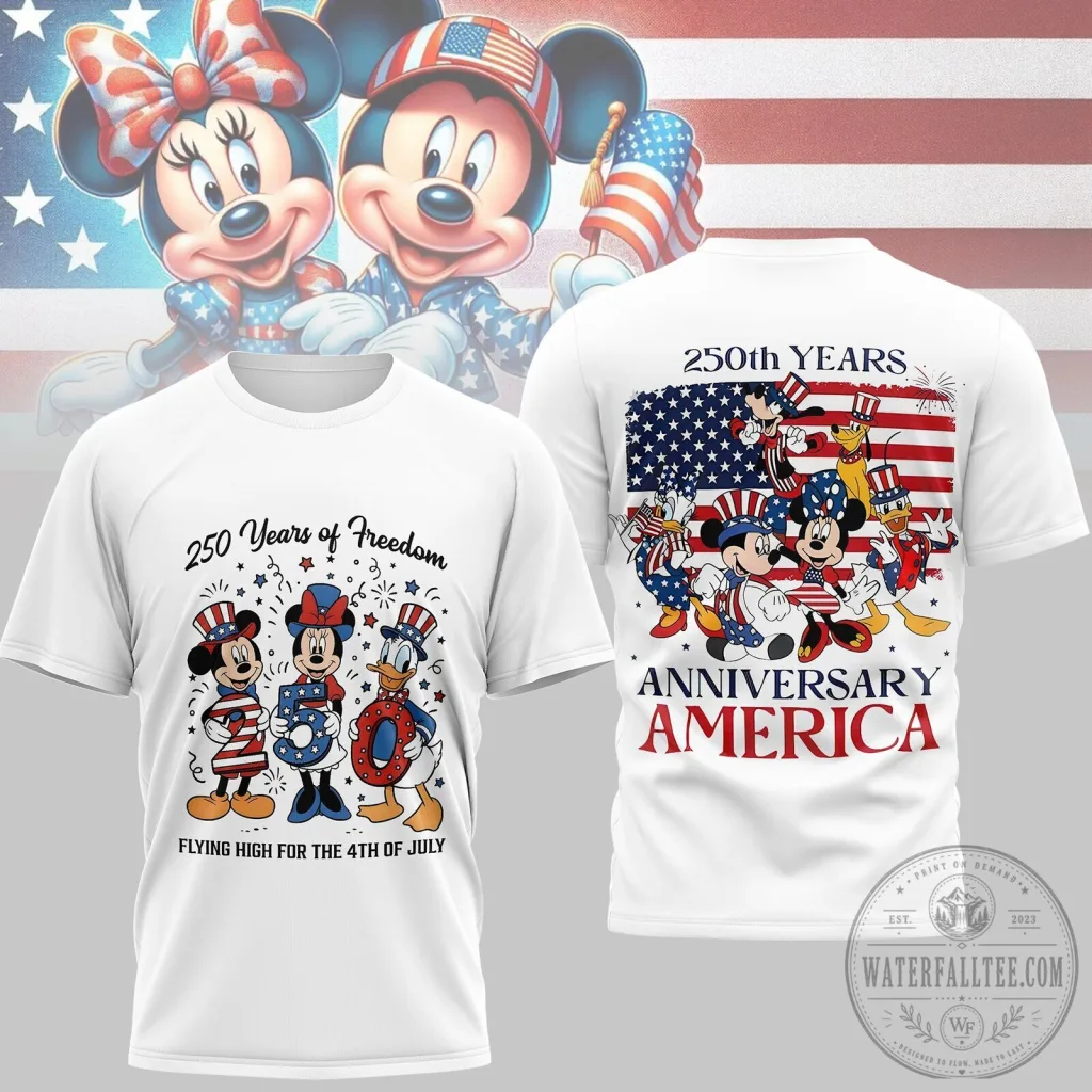 Patriotic T-Shirt Celebrating 250 Years of Freedom with Mickey Mouse for Fourth of July Patriotic T-Shirt Celebrating 250 Years of Freedom with Mickey Mouse for Fourth of July
