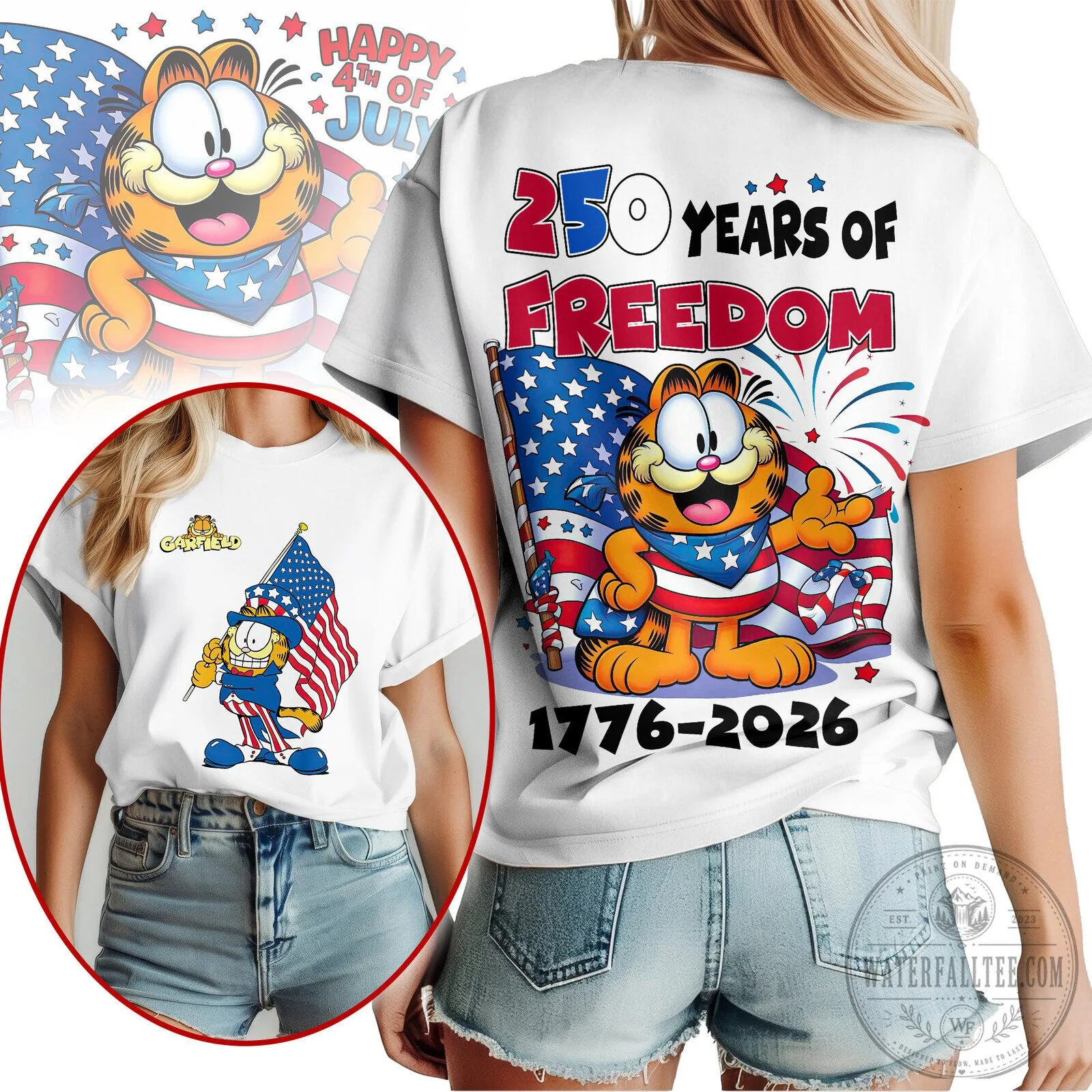 Fourth of July Garfield 250 Years of Freedom 1776-2026 T-Shirt 2 Fourth of July Garfield 250 Years of Freedom 1776-2026 T-Shirt