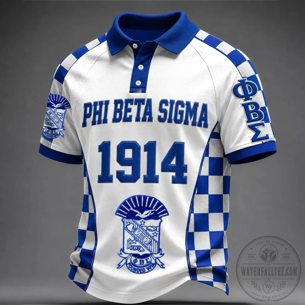 Phi Beta Sigma Fraternity Royal Blue Checkered Pattern Polo Shirt Phi Beta Sigma Fraternity Royal Blue Checkered Pattern Polo Shirt