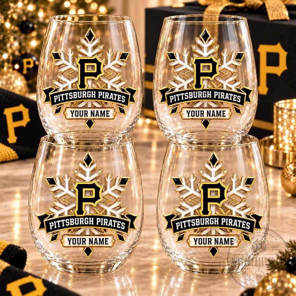 Pittsburgh Pirates MLB Personalized Holiday Snowflake Stemless Wine Glass Set Pittsburgh Pirates MLB Personalized Holiday Snowflake Stemless Wine Glass Set