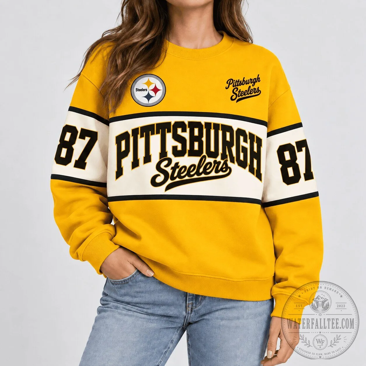 Pittsburgh Steelers NFL Team Retro Varsity Yellow Sweatshirt