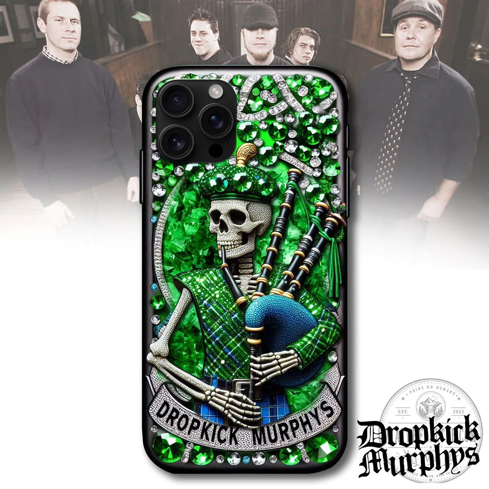 Dropkick Murphys Skeleton Bagpipes Green Gemstone Phone Case