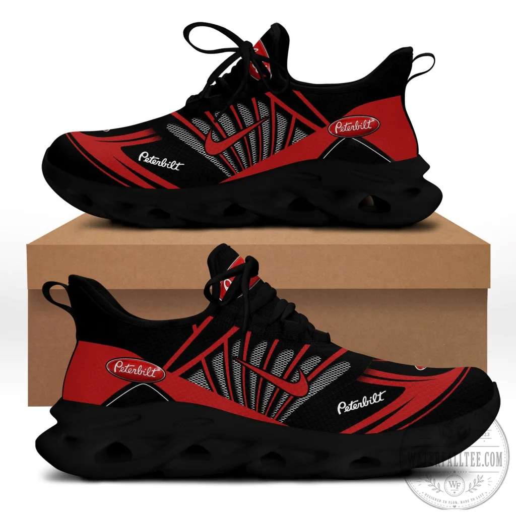 Peterbilt Trucking Company Logo Red and Black Running Shoes Peterbilt Trucking Company Logo Red and Black Running Shoes