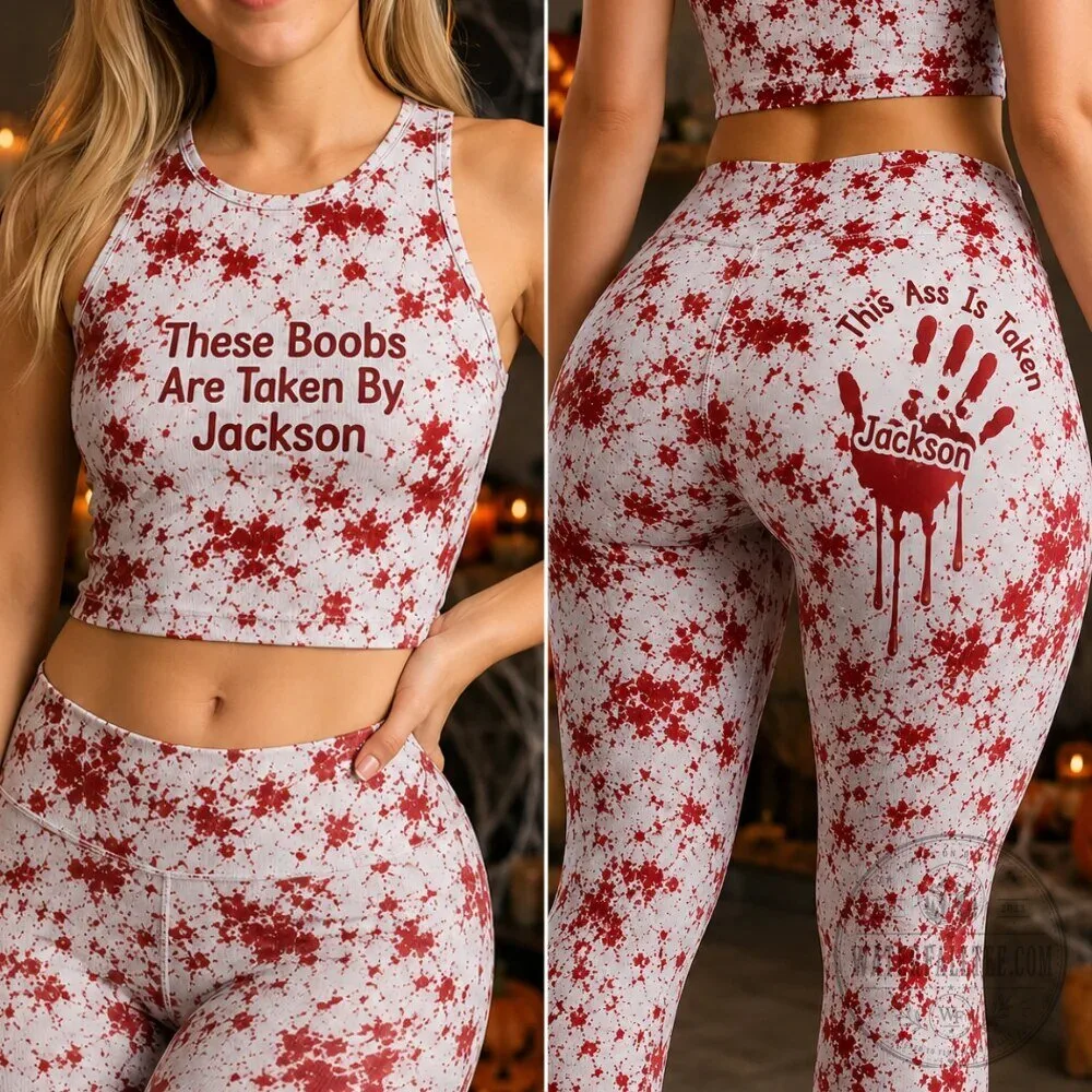 Personalized Bloody Handprint Halloween Leggings and Crop Top Set