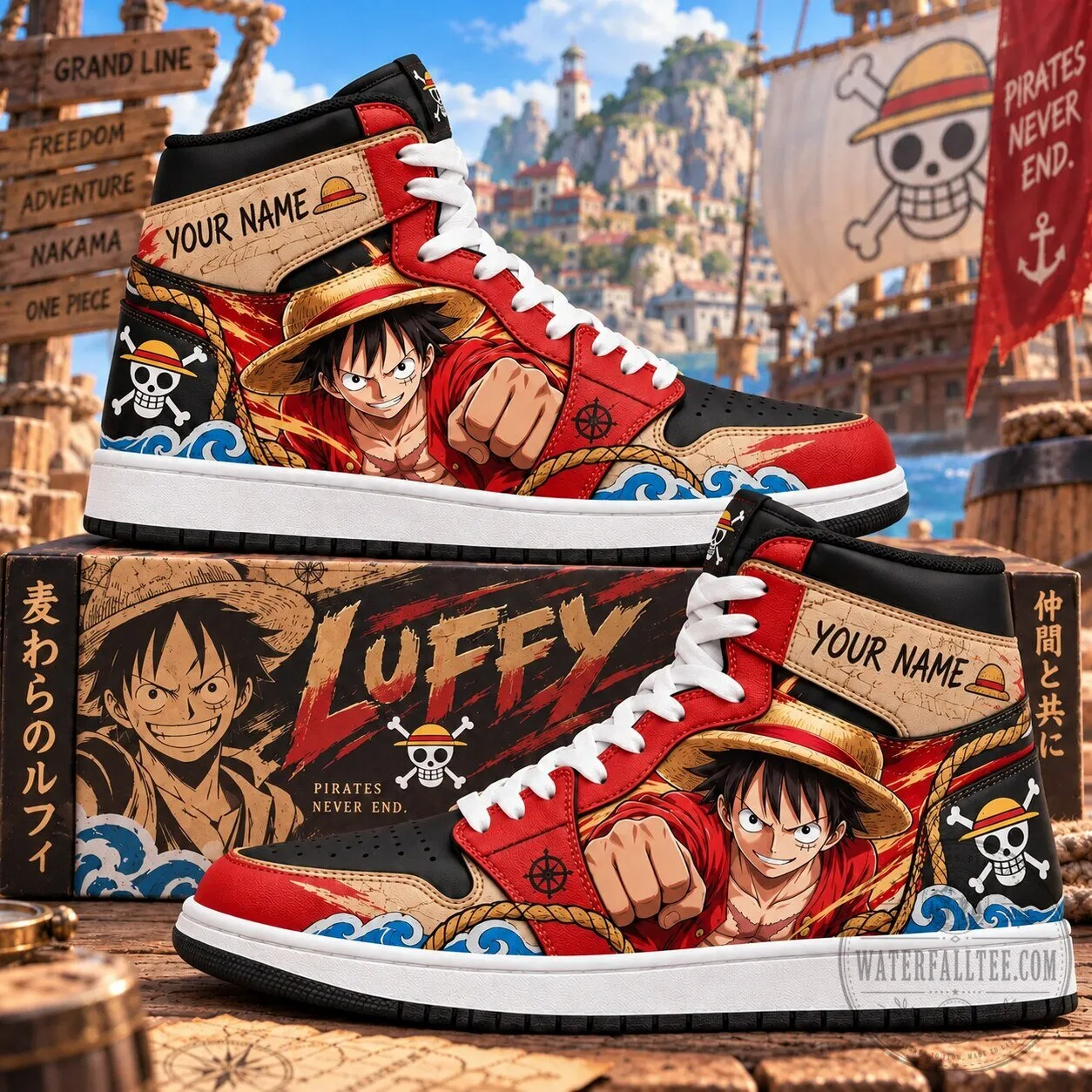 One Piece Monkey D. Luffy Pirates Never End Personalized High-Top Sneakers