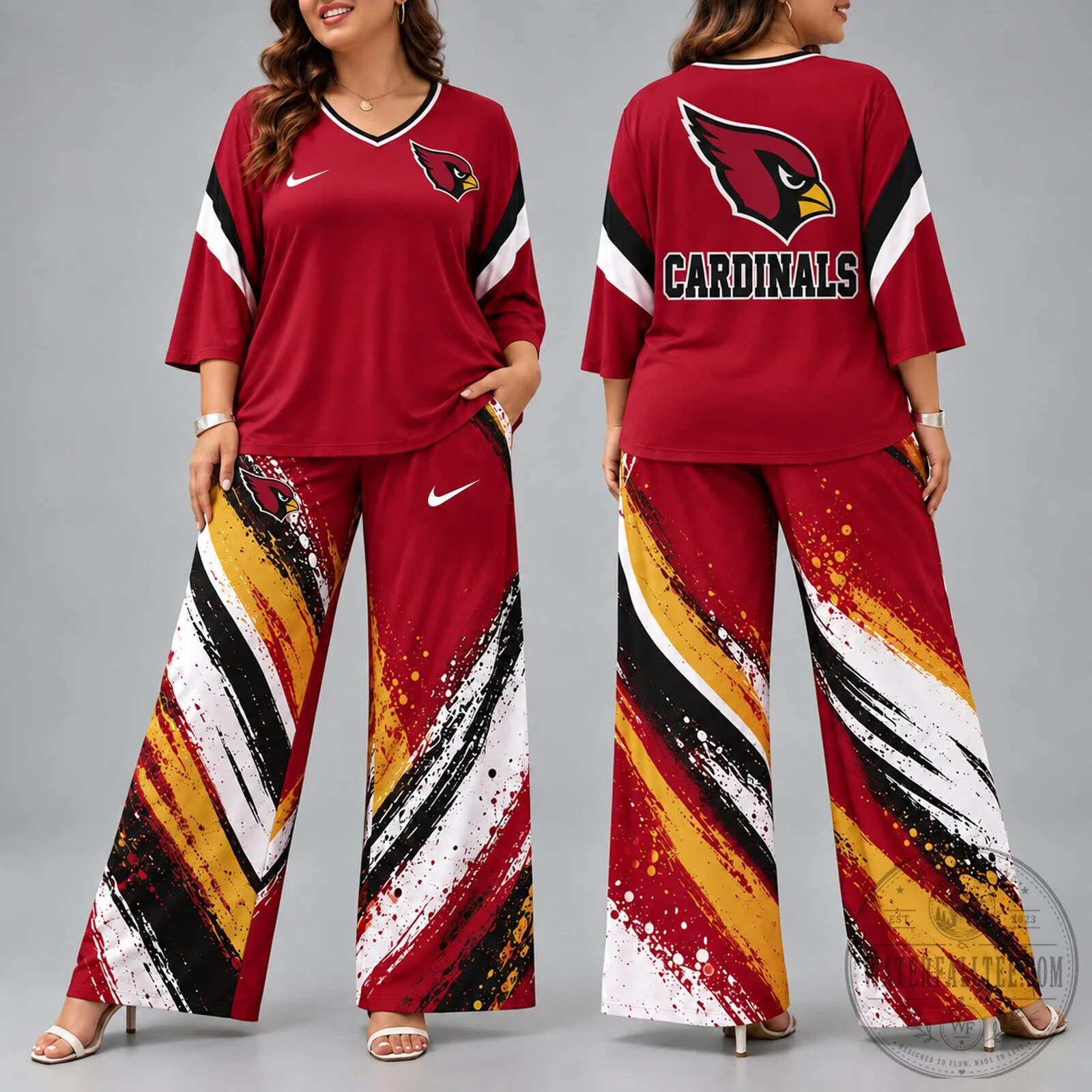 Arizona Cardinals Football Team Spirit V-Neck Shirt and Wide Leg Pants Set 5 Arizona Cardinals Football Team Spirit V-Neck Shirt and Wide Leg Pants Set