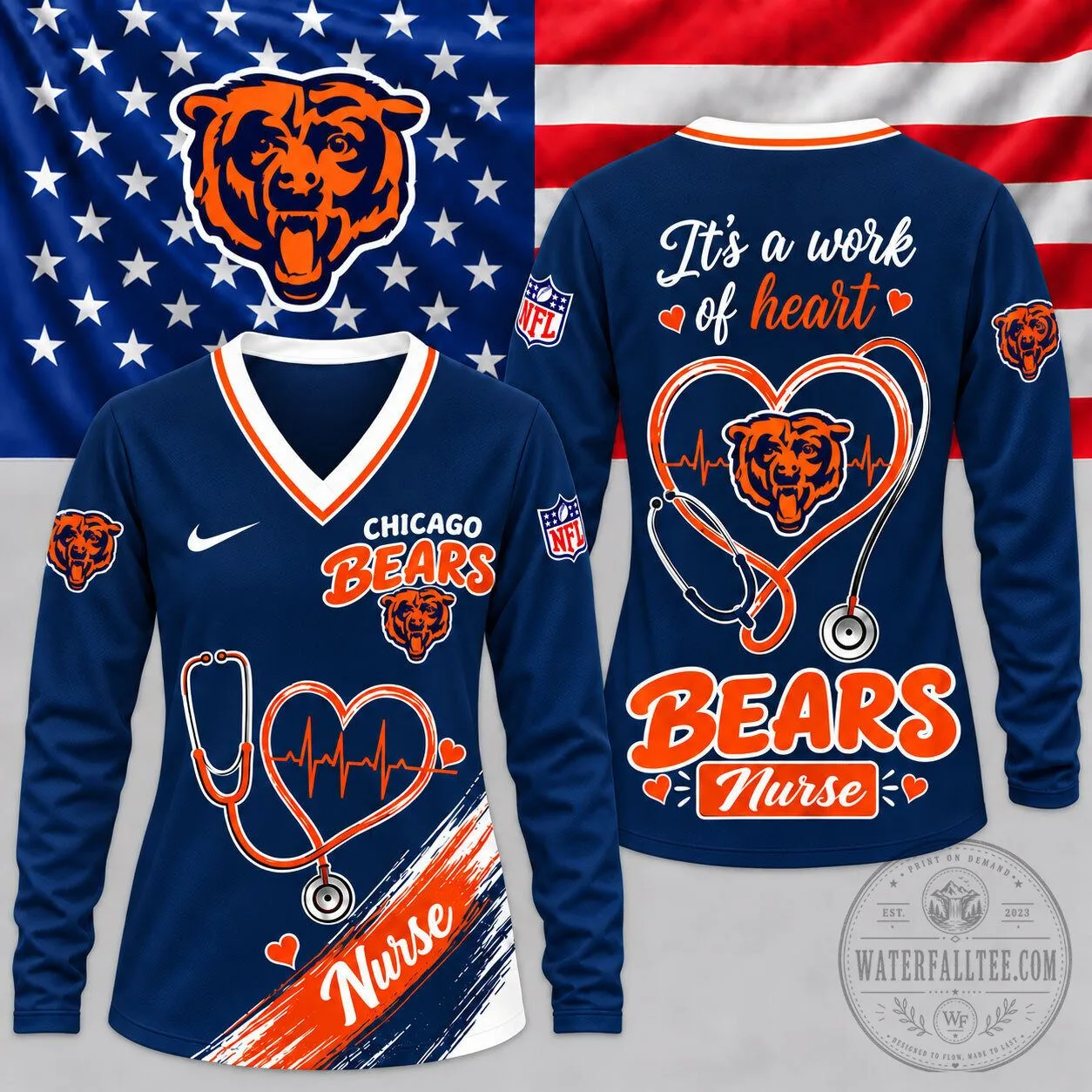 Chicago Bears National Football League Nurse Heartbeat Pride V-Neck Long Sleeve Shirt 5 Chicago Bears National Football League Nurse Heartbeat Pride V-Neck Long Sleeve Shirt
