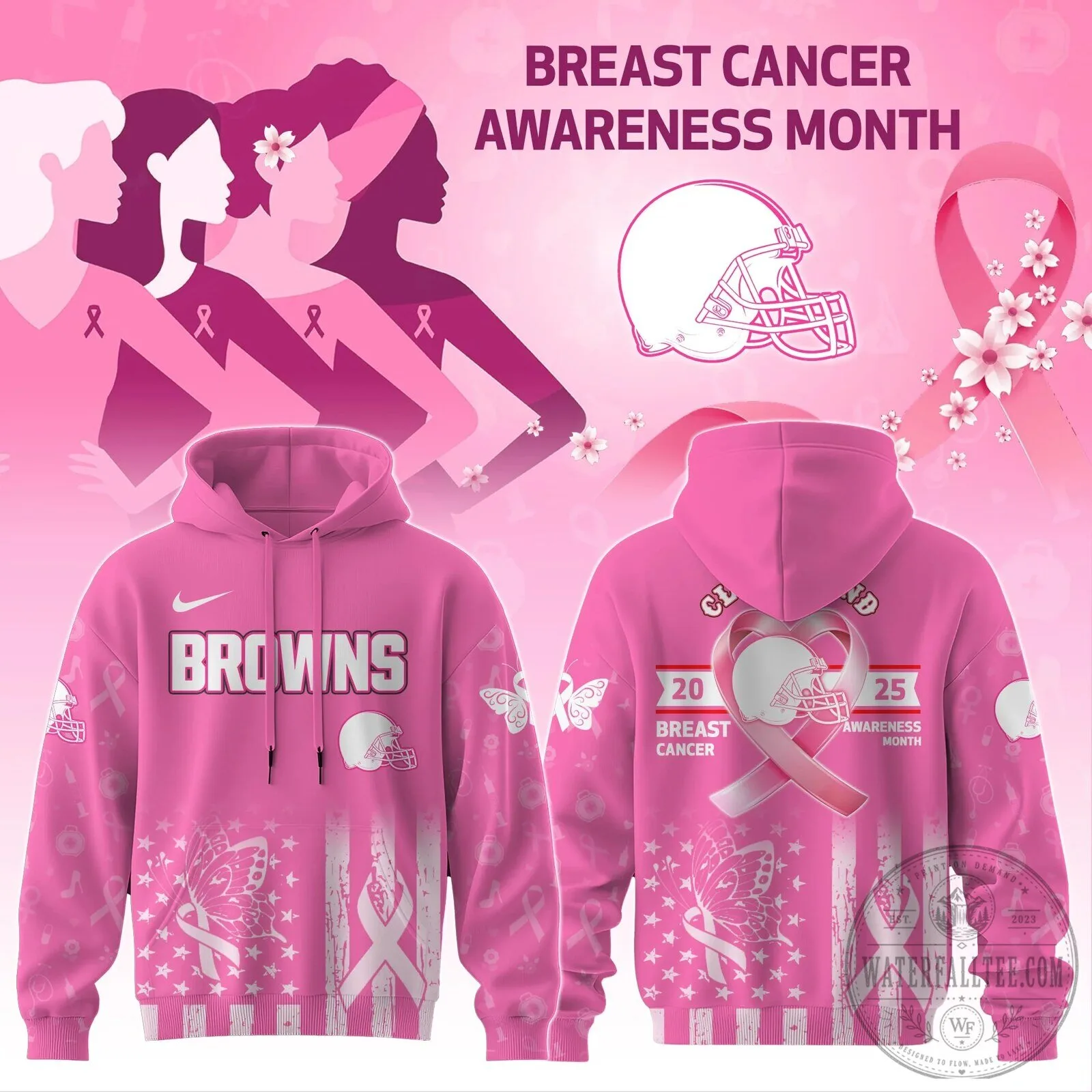 Cleveland Browns Breast Cancer Awareness Month Pink Ribbon Football Hoodie