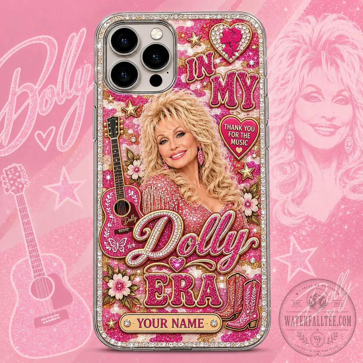 Dolly Parton In My Dolly Era Pink Glitter Custom Name Phone Case