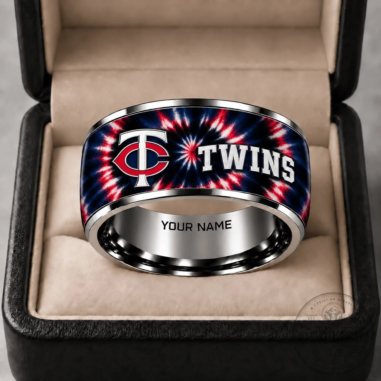 Minnesota Twins Tie-Dye Logo Silver Tungsten Personalized Ring 2 Minnesota Twins Tie-Dye Logo Silver Tungsten Personalized Ring