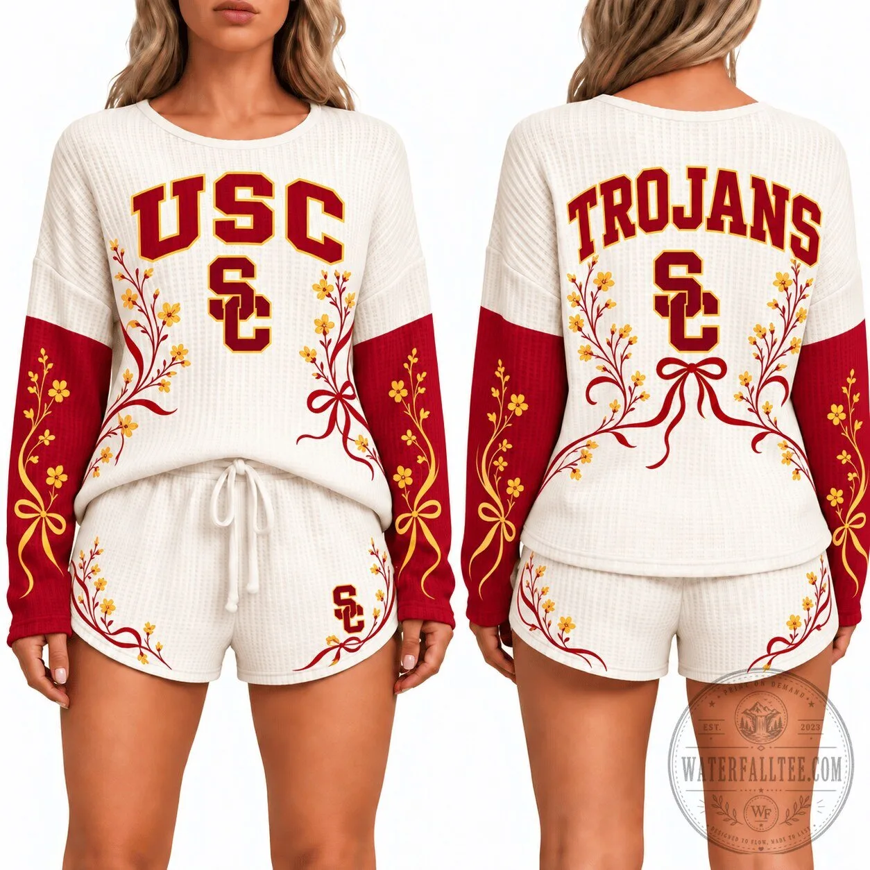 University of Southern California Trojans Floral Waffle Pajamas Set 1 University of Southern California Trojans Floral Waffle Pajamas Set