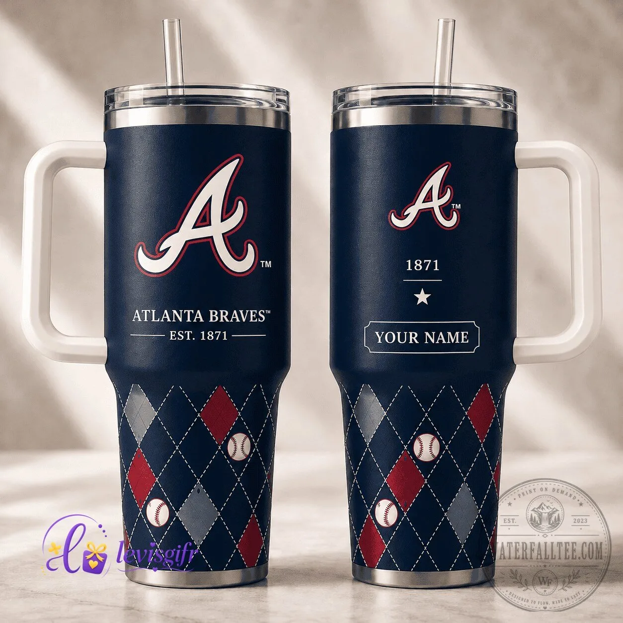 Atlanta Braves Baseball Team Personalized Argyle Pattern Tumbler 2 Atlanta Braves Baseball Team Personalized Argyle Pattern Tumbler