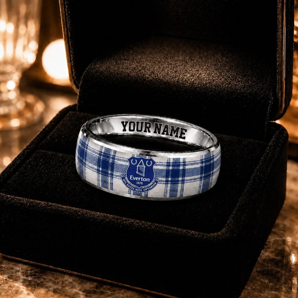 Everton Football Club Plaid Pattern Personalized Custom Name Ring Everton Football Club Plaid Pattern Personalized Custom Name Ring